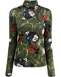 Dries Van Noten - Rose Print Velvet Turtleneck Sweater - Lyst
