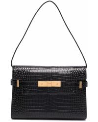 Saint Laurent - Manhattan Small Crocodile Embossed Leather Shoulder Bag - Lyst