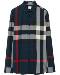 Burberry - Camicia blu con bottoni - Lyst