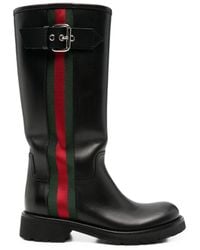 Gucci - Web Detail Leather Boots - Lyst