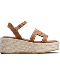 Tod's - Rafia And Leather Wedge Sandals - Lyst