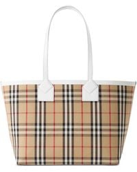 Burberry - Checked Cotton Canvas Tote - Lyst