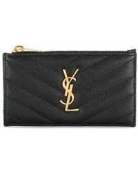 Saint Laurent - Logo Plaque Leather Card Holder - Lyst