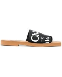 Chloé - Woody Flat Linen Sandals - Lyst