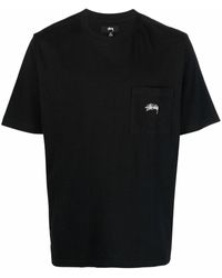 Stussy Embroidered-logo Pocket T-shirt - Black