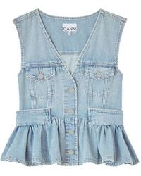 Ganni - Denim Peplum Top - Lyst