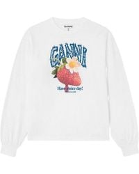 Ganni - Printed Cotton T-Shirt - Lyst
