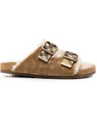 Burberry - Urchin Check Shearling Sandals - Lyst