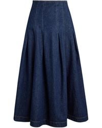 Polo Ralph Lauren - Pleated Denim Midi Skirt - Lyst