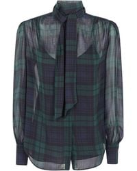 Ralph Lauren - Sheer Checked Tie-Neck Blouse - Lyst