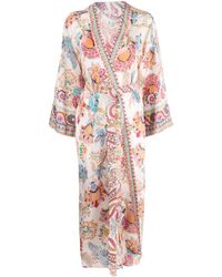 Anjuna - Printed Satin Belted Kimono - Lyst