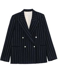 Alysi - Wool Striped Double-Breasted Jacket - Lyst