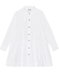 Ganni - Pointed-collar organic cotton shirtdress - Lyst