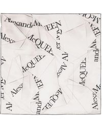 Alexander McQueen - Ivory Silk Scarf With Logo - Lyst