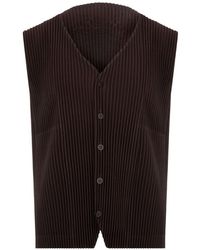 Issey Miyake - Pleated V-Necked Vest - Lyst