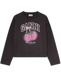 Ganni - Raspberry Cotton Sweatshirt - Lyst