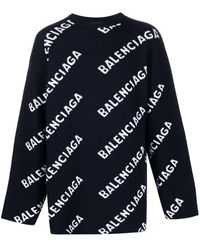 Balenciaga Wool Logo Lettering Sweater in Blue for Men - Lyst