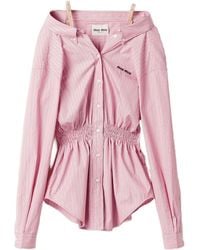 Miu Miu - Striped Cotton Mini Dress - Lyst
