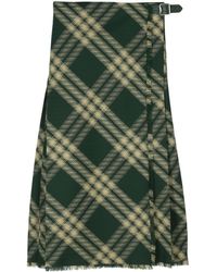 Burberry - Wool Midi Skirt - Lyst