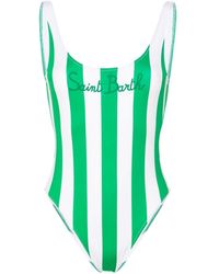 Mc2 Saint Barth - Logo Striped One-Piece Swimsuit - Lyst