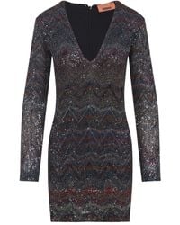 Missoni - Zigzag Sequined Dress With Deep V-Neckline - Lyst