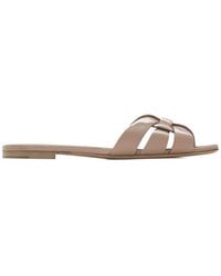 Saint Laurent - Tribute Nu Pieds Leather Flat Sandals - Lyst