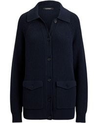 Ralph Lauren - Wool-Blend Rib-Knit Collared Cardigan - Lyst
