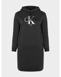 Calvin Klein Curve Gloss Monogram Hoodie Dress - Black