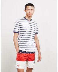 Polo Ralph Lauren Stripe Grandad Collar Short Sleeve Polo Shirt White