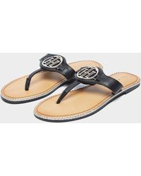 Tommy Hilfiger Leather Sandals in Black | Lyst