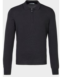 Gran Sasso Zip Long Sleeve Polo Shirt Black