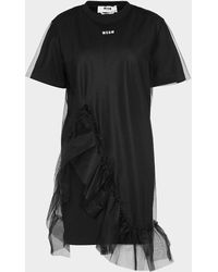 MSGM Mesh Frill T-shirt Dress - Black