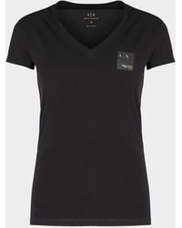 Armani Exchange Gold Patch V Neck T-shirt - Black
