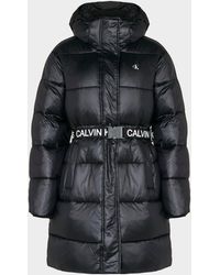 Calvin Klein Logo Belt Long Puffer Jacket - Black