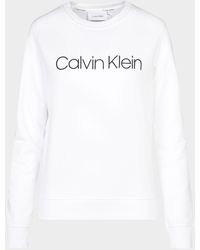 Damen Bekleidung Sport- Calvin Klein LS Crewneck White und Fitnesskleidung Sweatshirts Training 
