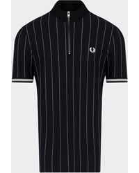 Fred Perry Striped Funnel Polo Shirt Blue