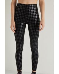 Tezenis Coated-effect, Flocked Thermal Leggings With Houndstooth Appliqué - Black