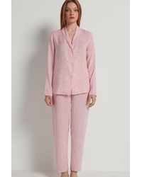 Tezenis Pyjama Long Ouvert en Toile de Viscose Imprimée - Rose