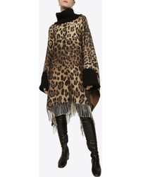 Dolce & Gabbana - Leopard Print Wool Cashmere Fringed Poncho - Lyst