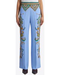 Etro - Floral Print Straight-Leg Silk Pants - Lyst