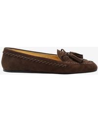 Prada - Suede Leather Tassel Loafers - Lyst