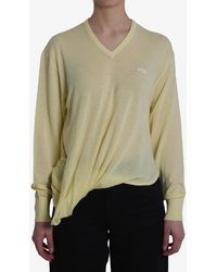 Loewe - Draped Wool V-Neck Sweater - Lyst