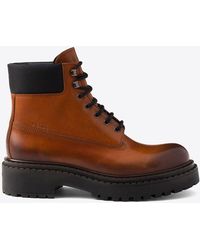 Prada - Lace-Up Italian Leather Work Boots - Lyst