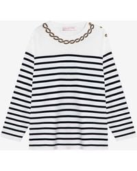 Valentino - Ivory/ Striped Jersey With Embroidery - Lyst