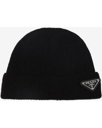 Prada - Triangle Logo Cashmere Beanie - Lyst