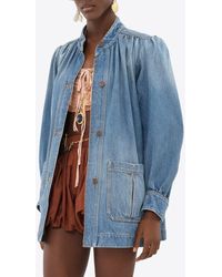 Chloé - High-Neck Button Up Denim Jacket - Lyst