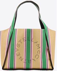 Stella McCartney - Studded Logo Raffia Stripe Tote Bag - Lyst