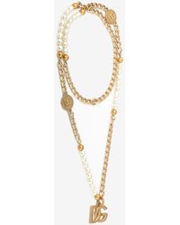 Dolce & Gabbana - Dg Logo Pendant Necklace With Coins And Pearls - Lyst