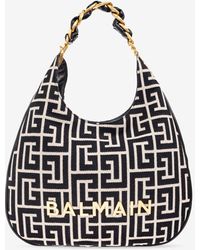 Balmain - Large 1945 Soft Pb Monogram Jacquard Canvas Hobo Bag - Lyst