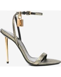 Tom Ford - Hammered-Effect Fabric Padlock Pointy Naked Sandals - Lyst